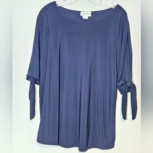 CW Classics, Navy Blue 12" Open Sleeve Polyester Blouse,  Sz 1X